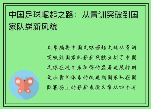 中国足球崛起之路：从青训突破到国家队崭新风貌